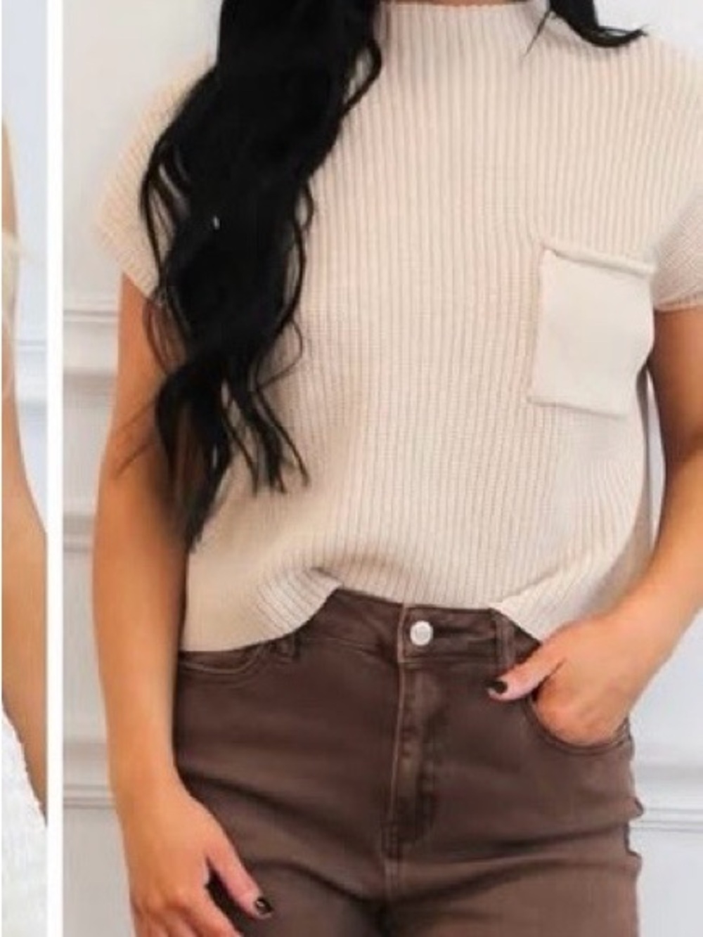 Light Cream Ribbed Knit Top